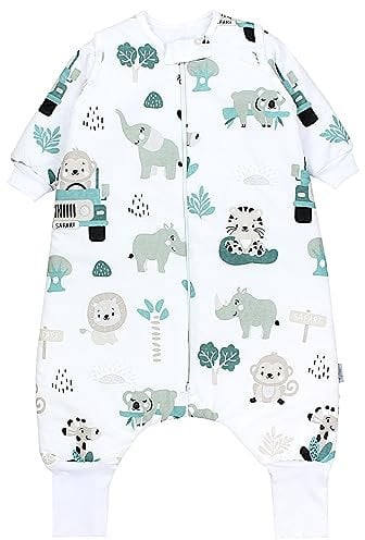 TupTam Baby Schlafsack mit Beinen und Ärmeln OEKO-TEX zertifizierte Materialien, Winterschlafsack 2,5 TOG Unisex, Farbe: Zoo Grün, Größe: 68-74