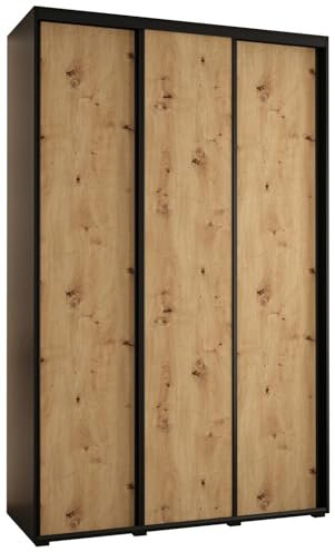 MEBLE KRYSPOL Davos 1 150 Schlafzimmerschrank mit DREI Schiebetüren - Moderner Kleiderschrank mit Kleiderstange und Regalen - 235,2x150x60 cm - Schwarz Artisan Schwarz