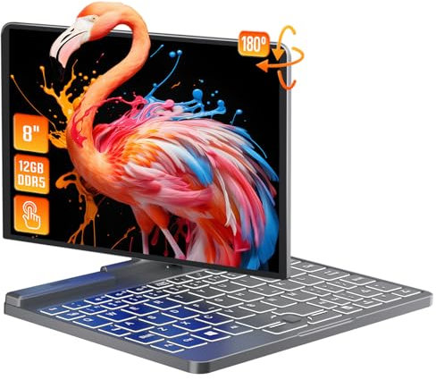 UDKED 8 Inch 2 in 1 Mini Laptop Computer All metal Touch Screen Windows 11 Notebook PC,12th Gen Celeron N100,12G DDR5,Light Laptop,WiFi 6,Bluetooth 5.2,G-Sensor,2MP Web,RJ45 (12G+256G DDR5)