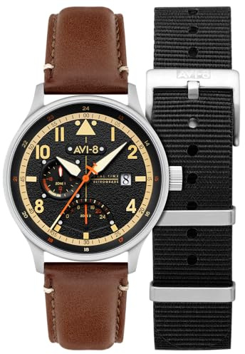 AVI-8 Hawker Hurricane Mckellar Herrenuhr mit Lederarmband, 44 mm, AV-4101, Metropolis Black, Mckellar Dual Time