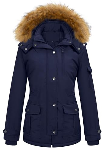 TOMEEK Manteau Femme Hiver Veste Parka Polaire Imperméable Manteau à Capuche Chauffante à Col en Fourrure Blouson Chaud Chic et Elegant avec 5 Poches Zippé Jacket