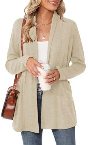 Rapbin Cardigans for Women UK Long Sleeve Open Front Cardigans Casual Beige