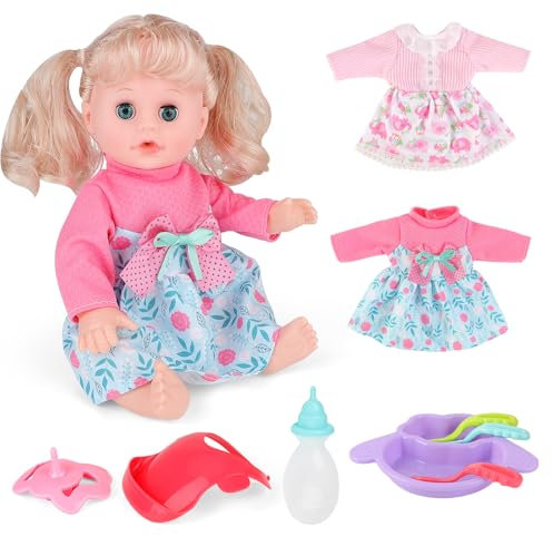 deAO Poupée de 12 Pouces avec Vêtements et Accessoires, Set de Poupée avec Accessoires, Poupée de 30 cm, 2 Ensembles de Vêtements et 7 Accessoires pour Les Filles de 3 Ans+, Kit de Poupée, Cadeau