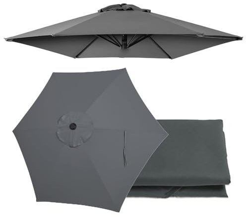 DFANCE Auvent De Remplacement pour Parasol De Terrasse, Toile De Rechange pour Parasol D'extérieur 6 Baleines,2/2.5/2.7/3m,pour Jardin Terrasse Cour Plage Piscine Marché(Size:250cm/8.2FT,Color:Gris)