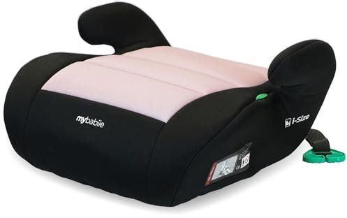 My Babiie Booster Lite R129 Car Seat - Lightweight at 1kg, Approx. 6-12 Years (125-150cm, 22-36kg), i-Size Backless Child Car Seat, Group 3, Compact, Portable, Ideal for Travel - Pink & Black