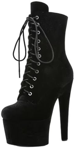 LIUGUISUOCHBH Damen-Stiefeletten mit 6 Zoll hohen Absätzen und Plateausohle aus Samt. Stiefeletten mit Stilettoabsatz für Unisex-Erwachsene für Stripper-Pole-Dance-Schuhe,Schwarz,39 EU