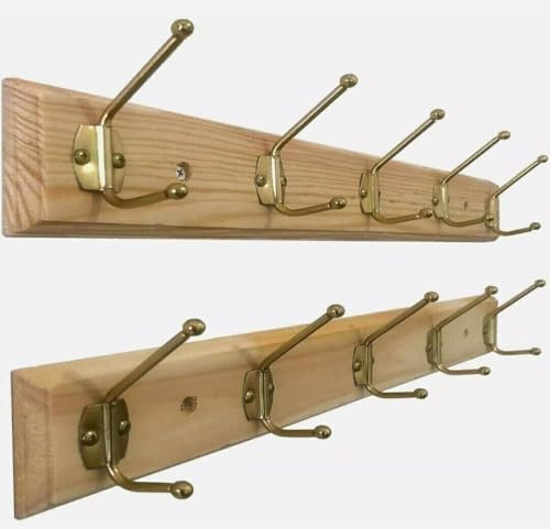 Maestro Craft 2 x Strong Wooden Wall Coat Hangers Clothes Pine Wood Rack Hooks Pegs 10 Hooks