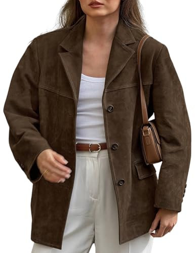 Blazer Oversize Vintage In Finta Pelle Scamosciata Da Donna, Giacca In Similpelle Marrone, Giacca In Pelle Scamosciata Vintage Da Donna, Giacche In Similpelle (L, Marrone)