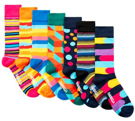 OddBalls Socks, 7 Pack - Colourful Cotton Crew Multipack for Everyday Wear