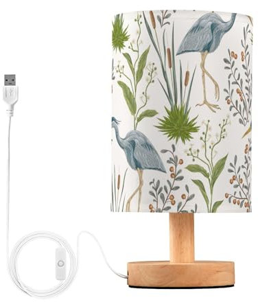 Caihoyu Bedside Lamp Bed Lamp Soft Light Lamps for Reading Dorm Room Seamless Pattern Heron Bird Swamp Plants