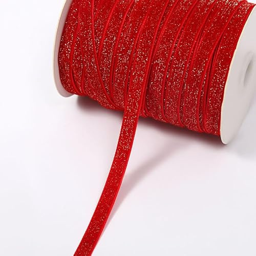 GreatRise 5 Yard Metallisches Glitzer Satinband Einseitiges Samtband Glitzer Samt Dekoband Schleifenband Schmuckband für Nähen Geburtstag Party Hochzeit Weihnachten Dekor Rot #1 0.6cm