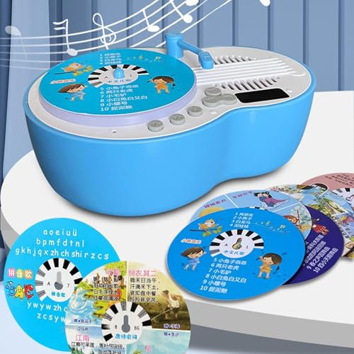 Kids Gramophone with 84 Cards, Toddler Record Player for Age 3-6, Kids Toy Record Player, Children's Interactive Educational Storytelling Toys Music Player for Boys Girls