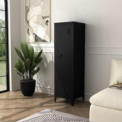 FurnitureR Metall-Aktenschrank mit Spind, Aufbewahrungsschrank, Bodenschrank, Metallaufbewahrung, Organizer, für Wohnzimmer, Badezimmer, Büro, schwarz, 138 x 38 x 38 cm