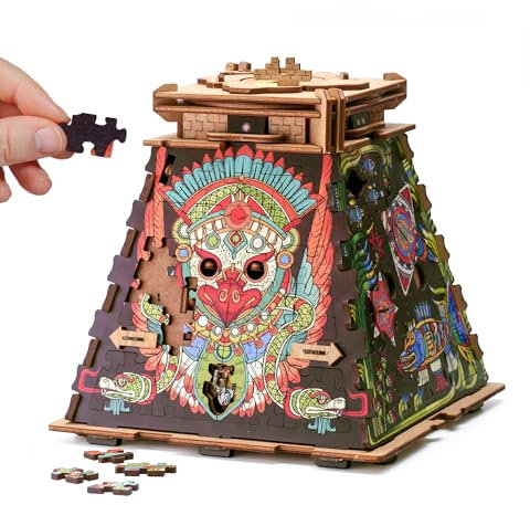 iDventure Cluepuzzle Sonnenpyramide - Puzzlebox mit Jigsaw Puzzle - Escape Room Spiel - Geschenkbox - Schatztruhe - 3D Holzpuzzle - Sequenzielle Puzzles Rätselbox Erwachsene - Geldgeschenk - Geschenk