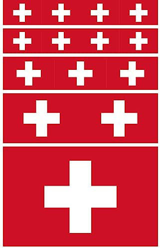 Daged Lot de 14 autocollants de la Suisse - Pour voiture, moto, motard - Drapeau en vinyle - 14 F