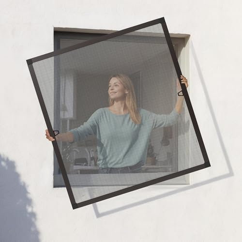 Jalousiescout Protectline Mosquitera para Ventana, Marco de Aluminio, Malla de Fibra de Vidrio Duradera, Instalación Fácil, Ajustable para Protección Contra Mosquitos, 60 x 80 cm, Antracita-Marrón