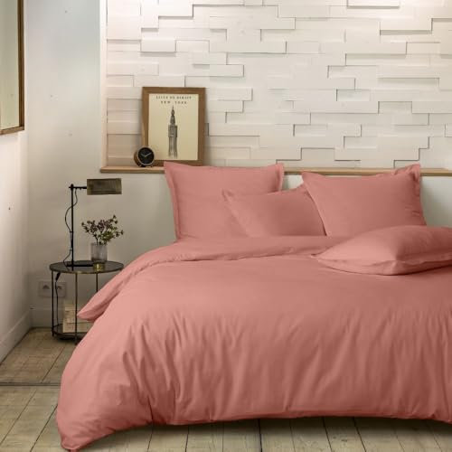 Housse de Couette 220x240 cm Percale de Coton Rose Poudré