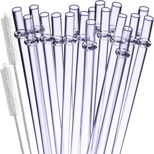 9 Inch Long Clear Reusable Hard Plastic Replacement Drinking Straws for 16 20 30 32 oz Mason Jars,Tumblers,Yeti,Set of 18 with 2 Cleaning Brush,BPA-Free Unbreakable.