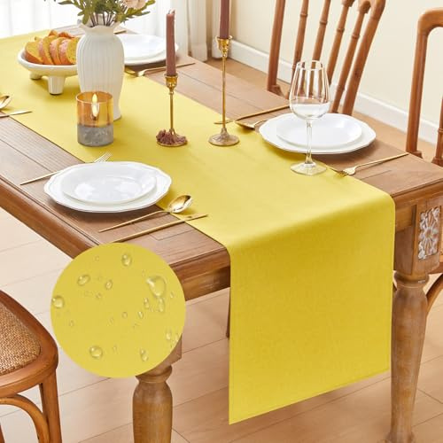 GUJOXILA Modern Tischläufer Gelb 40 x 240 cm Tischläufer Frühling Wasserabweisend Abwaschbar Leinenoptik Küche Esstisch Tisch Dekoration für Hochzeiten Drinnen Urlaub Party Dekor