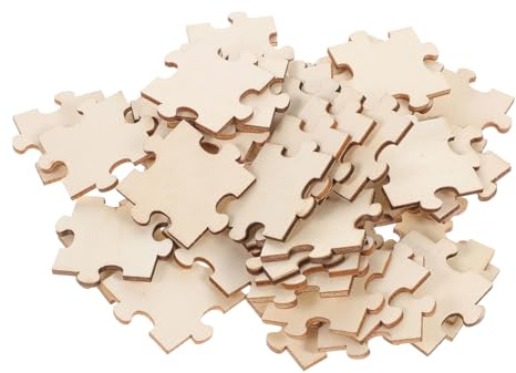 BESTonZON 100pcs Wooden Jigsaw Puzzle Pieces Blank Wood DIY Puzzle for Boys and Girls Activity Painting Crafts and Personalised
