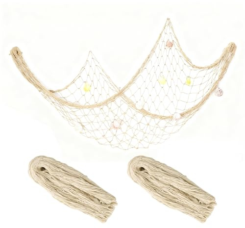 Homiladi Fishing Net Decorations 2Pcs 80x40 Inch Large Cotton Hanging Decor for Under the Sea Party, Nautical Themed Fishnet Wall Hanging & Table Cover for Pirate, Mermaid, Ocean and Beach Theme