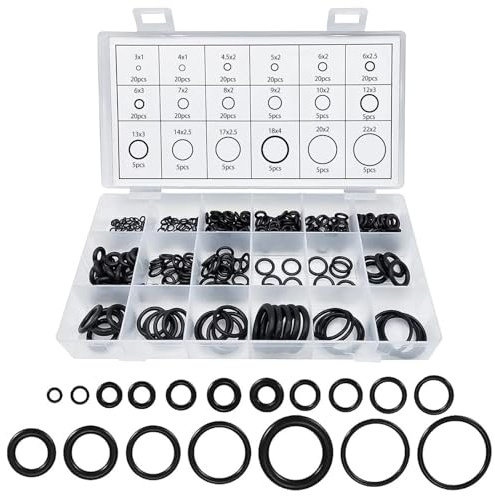 Gummi-O-Ringe-Set, 225 Stück O Ring Dichtungsringe, 18 Größen Gummischeiben Dichtungs, Dichtungsringe Sortiment Kit für Automobil-Wasserhahn, Druckleitungen, Luft-oder Gasanschlüsse, hitzebeständig