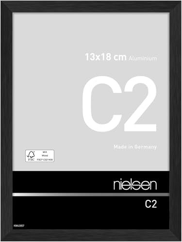 nielsen Bilderrahmen, 13 x 18 cm, Aluminium, Schwarz matt, Fotorahmen zum Auftstellen und Aufhängen im Hoch- & Querformat, Echtglas, C2