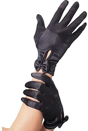 Smiffys Handschuhe, Kurz, Schwarz, mit Schleife