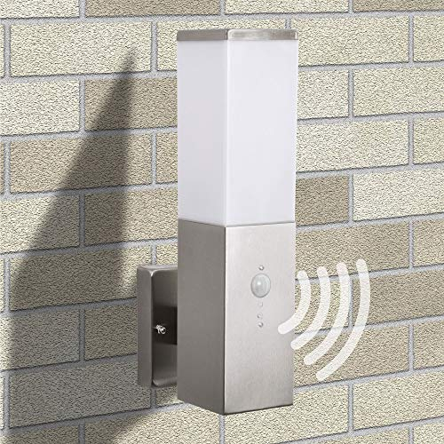 E27 Aussenwandleuchte mit Bewegungsmelder aus Edelstahl eckig Aussenleuchte Wandleuchte Aussenwandlampe Wandlampe E27 Fassung 446AWU-1