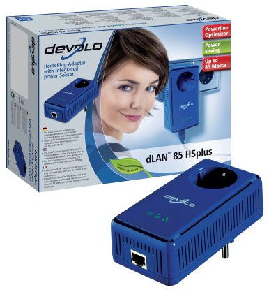 Devolo DLAN 85HSplus Highspeed-HomePlug-Adapter (Steckdose, Ethernet Kabel, 85 Mbit/s) blau