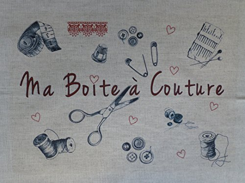 La Boîte à Broder COU055RGMN Bedruckter Coupon „Ma Pochette à Couture“ (Mein Näh-Täschchen), Leinen/Métis, naturfarben