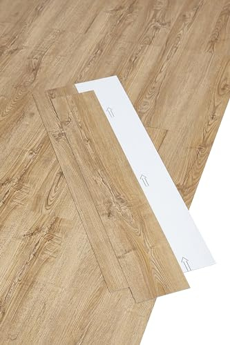 misento PVC Bodenbelag, Klebevinyl, Klebefliesen, Eicheoptik Natur | 32 Dielen, 4,46 m², Vinylboden selbstklebend, für Wohnräume mit mäßiger Nutzung, auch für Küche & Bad, ca. 1,5 mm