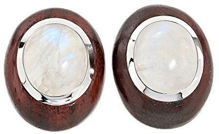 La Luna Design Damen Ohrstecker aus 925 Sterling Silber mit Ebenholz und Mondstein