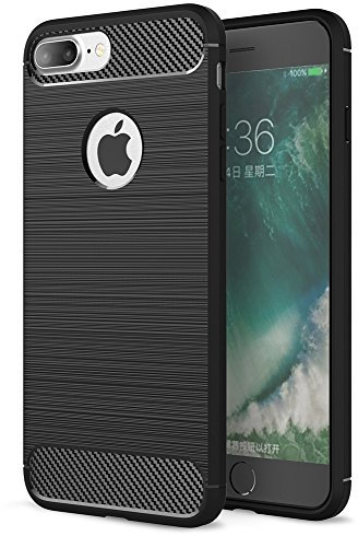 NALIA Housse Design Compatible avec Apple iPhone 7 Plus / 8 Plus Coque, Aspect Carbone Mince Protection Silicone avec Texture Fibre de Carbone, Slim Case Anti-Choc Cover Protege Souple Bumper - Noir