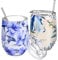 THILY Weinglas aus Edelstahl, isoliert, ohne Stiel, mit Schiebedeckel und Strohhalm, hält Kaffee oder Cocktails kalt, süße Geschenke für Frauen, 2 Stück (Iridaceae+Orchidee)