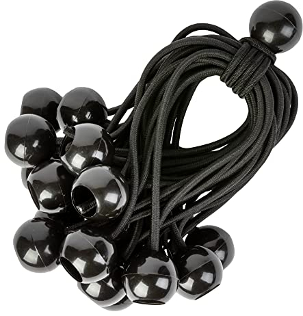 PRETEX Tensores Elasticos con Bola - Set de 25 x 15cm de Gomas Tensoras Universales con Bolas - Resistentes Lona de Piscina, Acampar y Atar Banderas - Negro