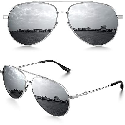 LUENX Men Womens Sunglasses Polarized Mirror lens - UV 400 Protection 60mm(Silver)