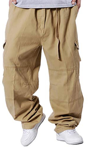 ORANDESIGNE Homme Hip Hop Jeans Style Hipster Graffitis Impression Baggy Jeans Urbain Skate Denim Pantalons Lâche Fit Jambe Droite Cargo Pantalon Rétro Broderie E Kaki XL
