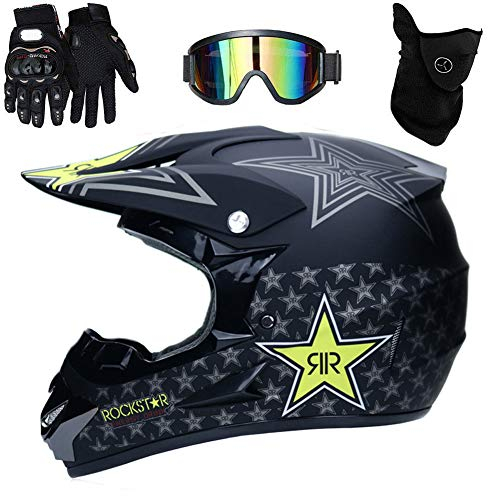 UIGJIOG Motocross Helm,Motorrad Crosshelm Für Mountainbike ATV BMX Downhill Offroad,Für Motorrad Crossbike Off Enduro Jugend Motocross Helm Kinder Motorrad Fahrrad Helm,Schwarz,S(52~53cm)