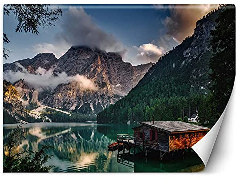 Feeby Wandtapete Fototapete Vlies Hafen See In Den Bergen 250x175 cm Grün Modern Tapete Wohnzimmer Schlafzimmer Felsvorsprung Felsen Natur