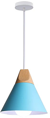 iDEGU Hängeleuchte, modern, E27, Kronleuchter, aus Holz und Metall, Ø 22 cm, Deckenleuchte, schlichtes Design, Lampe für Schlafzimmer, Esszimmer, Küche (blau)