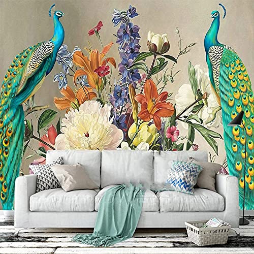 XTSWallpaper Self Adhesive Wallpaper 400X280Cm Color Flower Peacock Removable Wall Decals PVC Peel and Stick Furniture Wall Stickers Waterproof for Bedroom Living Room Home Decoration