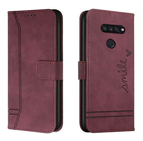 QIWEIQING Kompatibel mit Handyhülle für LG K50S, Flip Case, Leder, Rotwein, Magnetisch, Brieftasche-Stil, Geldbörse-Formfaktor