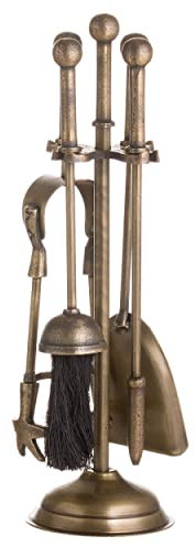MAISONICA Antique Brass Companion Fireside Fire Tool Set - Contemporary Design