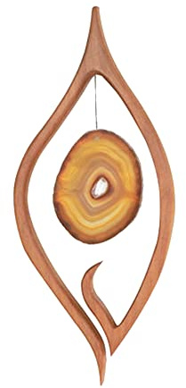 Fensterdeko Segel mit Heilstein, Natur Achat, Fensterschmuck aus Holz, Deko, naturfarben