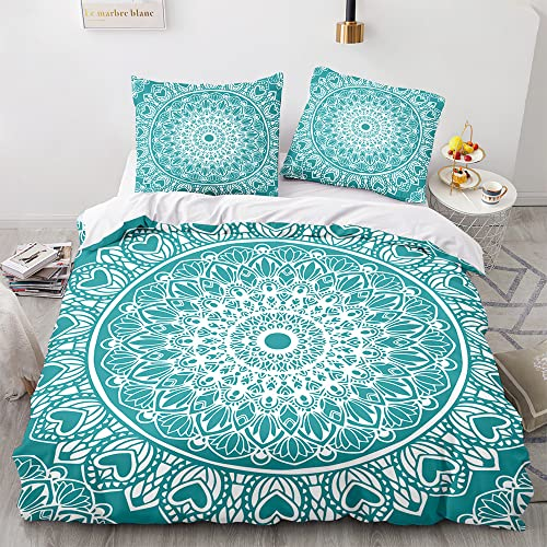 Morbuy Bettwäsche-Set Mandala Bettbezug Set mit 80x80cm Kissenbezug, 3D Weiche Mikrofaser Bettwäsche Set Bettbezüge mit Reißverschluss (135x200cm,Türkis)
