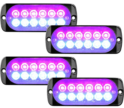 RIGIDON 4 Pièces 12V 24V 4.3 pouces 12 led barre lumineuse stroboscopique, clignotant gyrophare police feux de remorque, pour voiture camion off road ATV 4x4 vehicule, feu antibrouillard rouge bleu