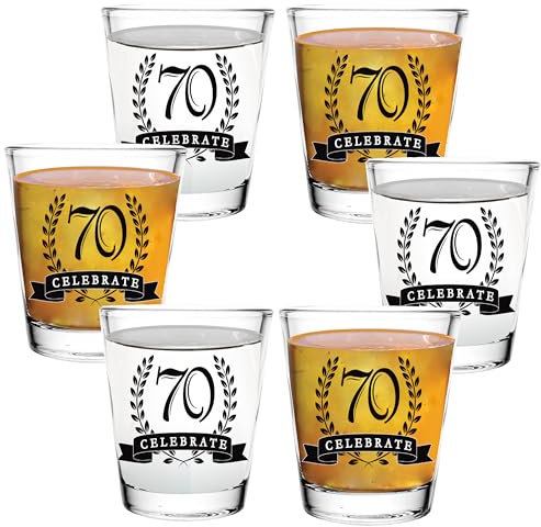 Bisyata 70th Birthday Gifts for Women and Men - 70th Birthday Decorations for Women Men - 70 Celebrate - 70th Birthday Shot Glass Set - 70 Year Old Birthday Gift - 2oz Set of 6 - With Gift Box