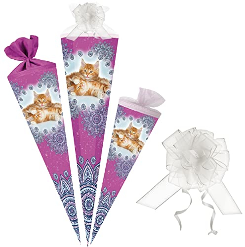 alles-meine.de GmbH Schultüte - süße Katzen 35-85 cm Größe wählbar Zubehör Spitze - Zuckertüte - Tüllabschluß/Filzabschluß - eckig/rund - Mädchen - klein & groß - Ges..