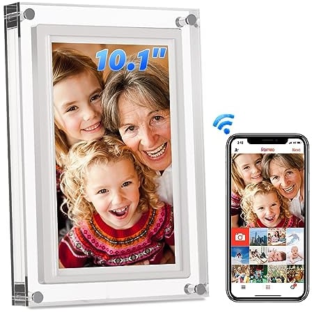 AMABOO Acryl Digitaler Bilderrahmen WLAN,10.1 Zoll Smart elektronischer bilderrahmen mit 32GB großer Kapazität HD IPS Touchscreen, Auto-Rotate, Share Fotos/Videos sofort über Frameo App von überall